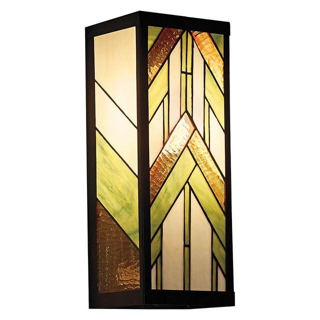 RIVER OF GOODS Art Deco Stained Glass Outdoor Light Fixture - 16.25" H - Decorative Porch Light - Green