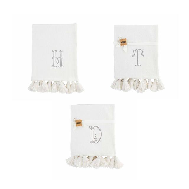 White Initial Throw Blanket