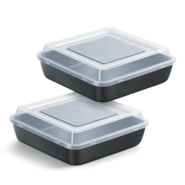E-far 8x8 Inch Square Baking Pan with Lid Set, Nonstick Square Cake Pans Metal Bakeware for Oven Cooking Lasagna Brownies, Stainless Steel Core & Easy Release, 4 Pieces(2 Pans+2 Covers)