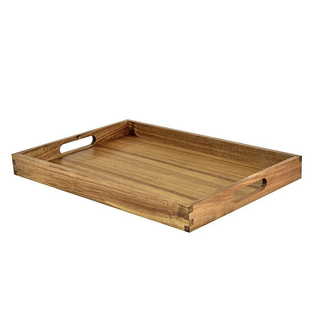 KITEISCAT Acacia Wood Serving Tray with Handles & Raised Edge- Elegant 17-inch Ottoman Large Wooden Tray for Food, Cheese, Charcuterie, Biscuits, Drinks, Fruit & More- Durable Wooden Serving Platter