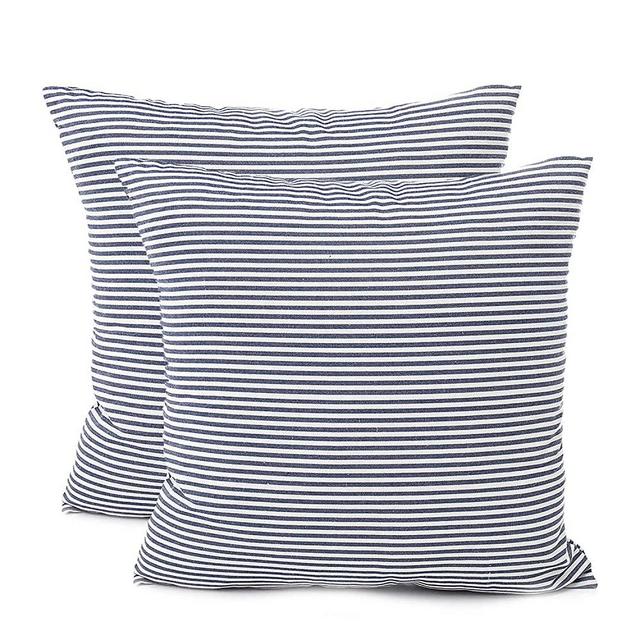 Throw Pillow Covers 24x24 - Decorative Pillows for Couch Set of 2 Rustic Linen Striped Cushion Cover Soft Large Pillowcase for Bedding Decor, Sofa