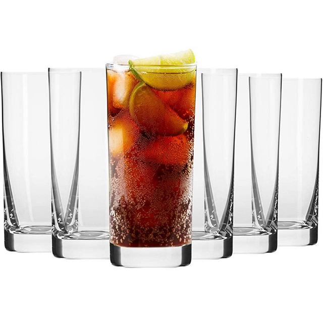 KROSNO Tall Water Juice Drinking Highball Glasses | Set of 6 | 11.8 oz | Blended Collection | Perfect for Home, Restaurants and Parties | Dishwasher Safe