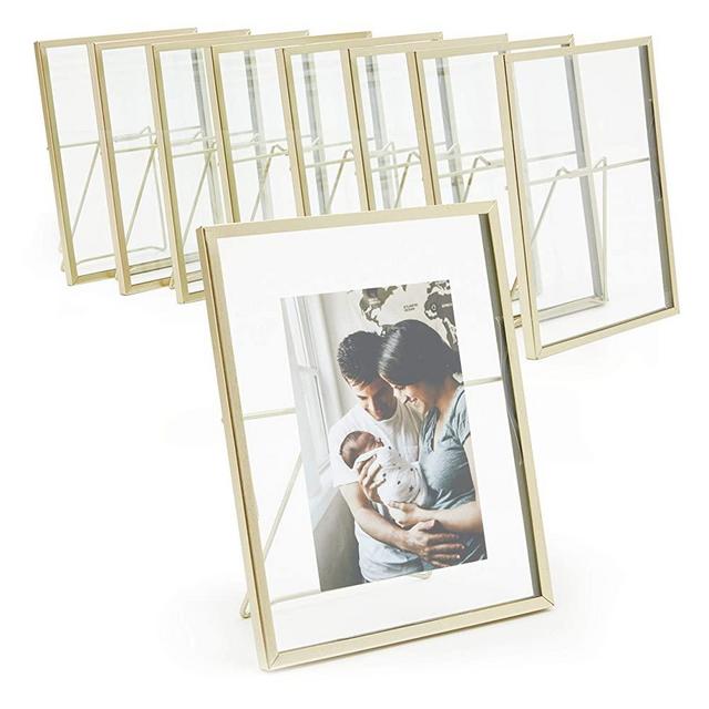Gold Glass Floating Frames for Pressed Flowers, 5 x 7 Inch Photos (8 Pack)