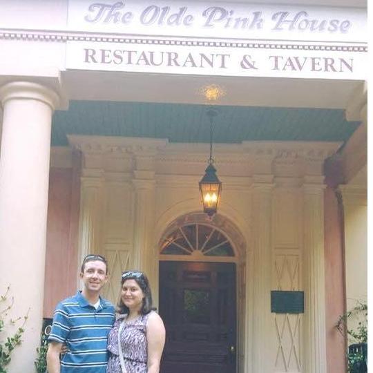 In front of the Olde Pink House in Savannah, GA