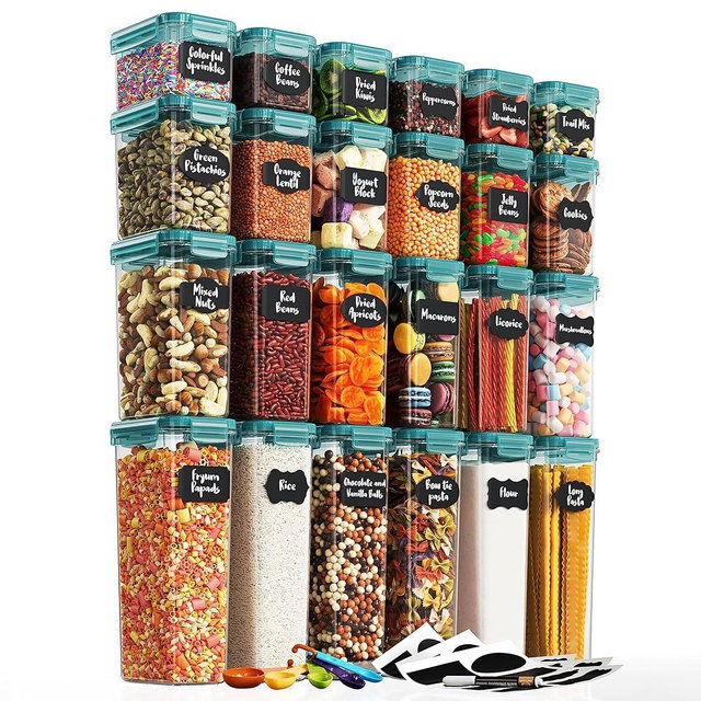 Chef's Path Airtight Food Storage Containers with Lids (24 Pack - Teal) for Kitchen and Pantry Organization - BPA Free Kitchen Canisters for Cereal, Rice, Flour - With Marker, Labels & Spoons