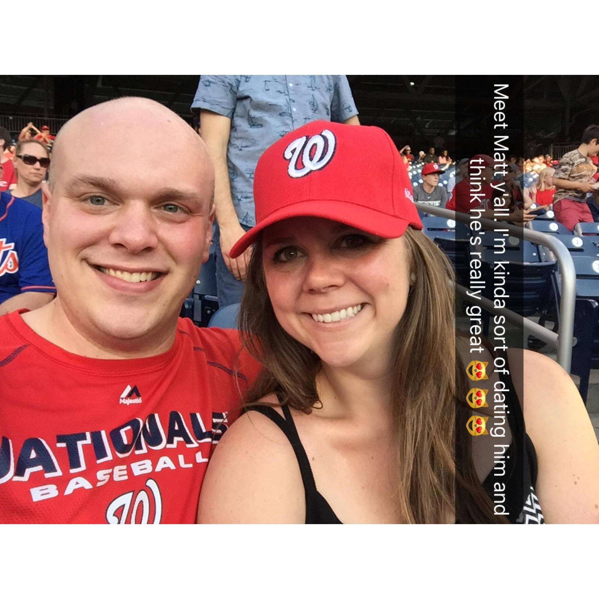 Our first ever picture together, date #3 or 4. Also the snapchat Kristin sent announcing that we are "kinda sort of dating" :) (Washington, DC (March 2017)