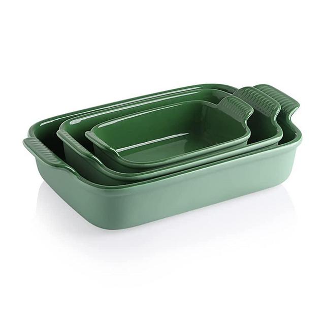 SWEEJAR Porcelain Bakeware Set for Cooking, Ceramic Rectangular Baking Dish Lasagna Pans for Casserole Dish, Cake Dinner, Kitchen, Banquet and Daily Use, 13 x 9.8 inch(Green)