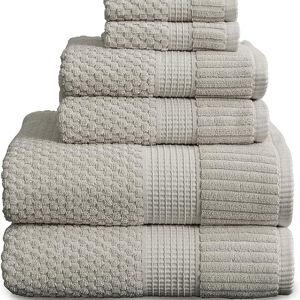 NY Loft 100% Cotton 6 Piece Bath Towel Set | Grey Towels | Oeko-TEX® Standard 100 | Soft & Absorbent, Quick-Dry | 2 Bath Towels 2 Hand Towels and 2 Washcloths | Trinity Collection - Quiet Grey