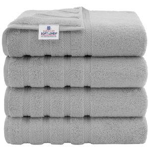 American Soft Linen Luxury 4 Piece Bath Towel Set, 600 GSM 100% Cotton Turkish Bath Towels for Bathroom, 27x54 in Large Bathroom Shower Towels, Light Grey
