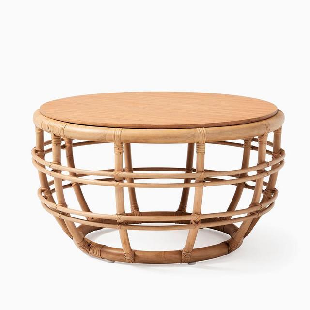 Savannah Collection Natural Rattan Round 28 Inch Coffee Table