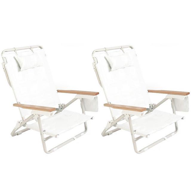 Business & Pleasure Co. Holiday Tommy Chairs - Set of 2 Reclining Backpack Beach Chairs - Antique White, 2-Pack