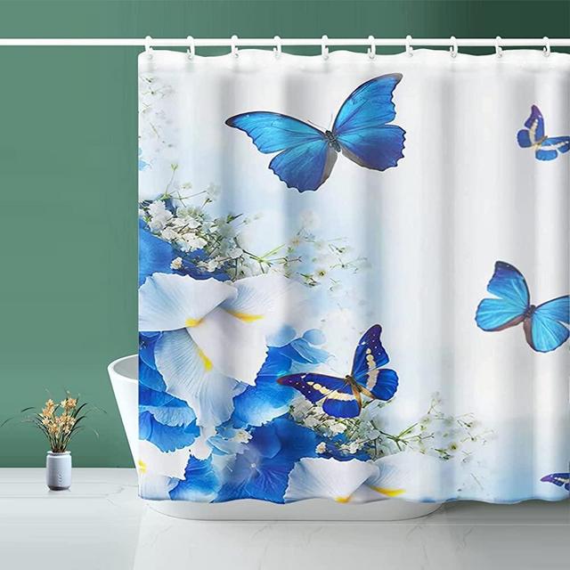 Niidder Shower Curtain, Fabric Shower Curtain Liner Butterfly Blue Shower Stall Curtain with 12 Hooks for Home Hotel Machine Washable Curtain Waterproof Bathroom Shower Curtain (72" X 72")