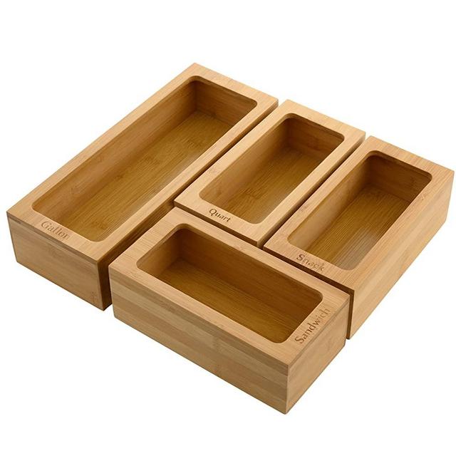Bamboo Ziplock Bag Storage Organizer for Drawer - Food Storage Bag Organizer Kitchen Drawer - Sandwich Ziploc Bag Organizer - Suitable for Gallon, Quart, Snack and Sandwich Baggie Organizer