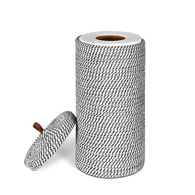 LilyFantasy Toilet Paper Holder, 3 Extra Mega Rolls Free Standing Toilet Paper Holder, Soft Woven Bathroom Toilet Paper Holder, Collapsible Toilet Paper Storage with Lid (Black)