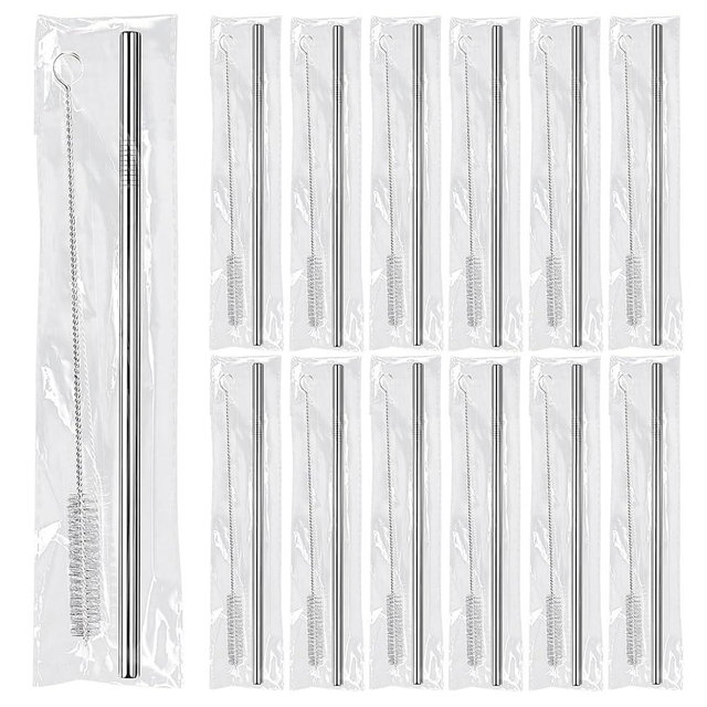 16 Pack 8.5 Inch Reusable Stainless Steel Straws Individually Wrapped,16 Straight Metal Straws with 16 Cleaning Brushes,Reusable Metal Straw for 20 oz Tumblers,Cold Drinking Stainless Steel Straw