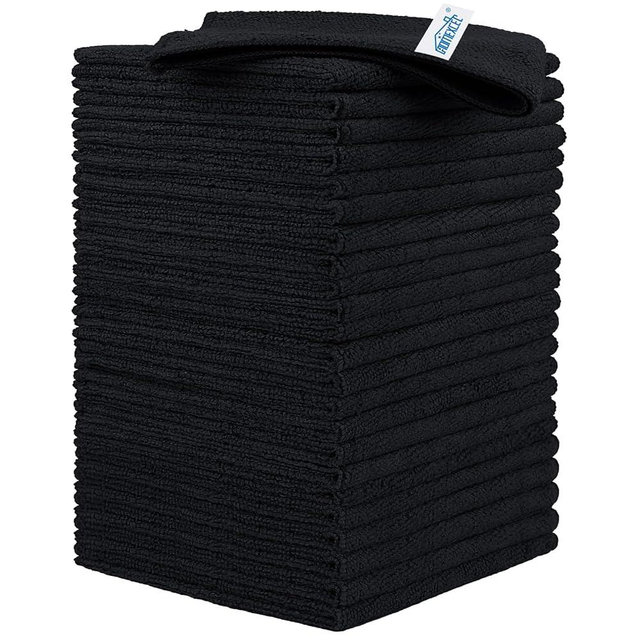 HOMEXCEL Black Microfiber Cleaning Cloth, 24 Pack Cleaning Towels for Kitchen, Lint Free, Scratch-Free, Highly Absorbent, and Reusable Cleaning Rags for House, Window and Glass, Cars, 11.5 X11.5 inch