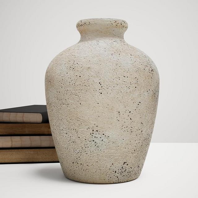 ERTUNA Rustic Farmhouse Ceramic Vase, Small Flower Vase for Home Decor, Living Room, Table Decor, Terracotta Pampas Grass Vase for Boho-White