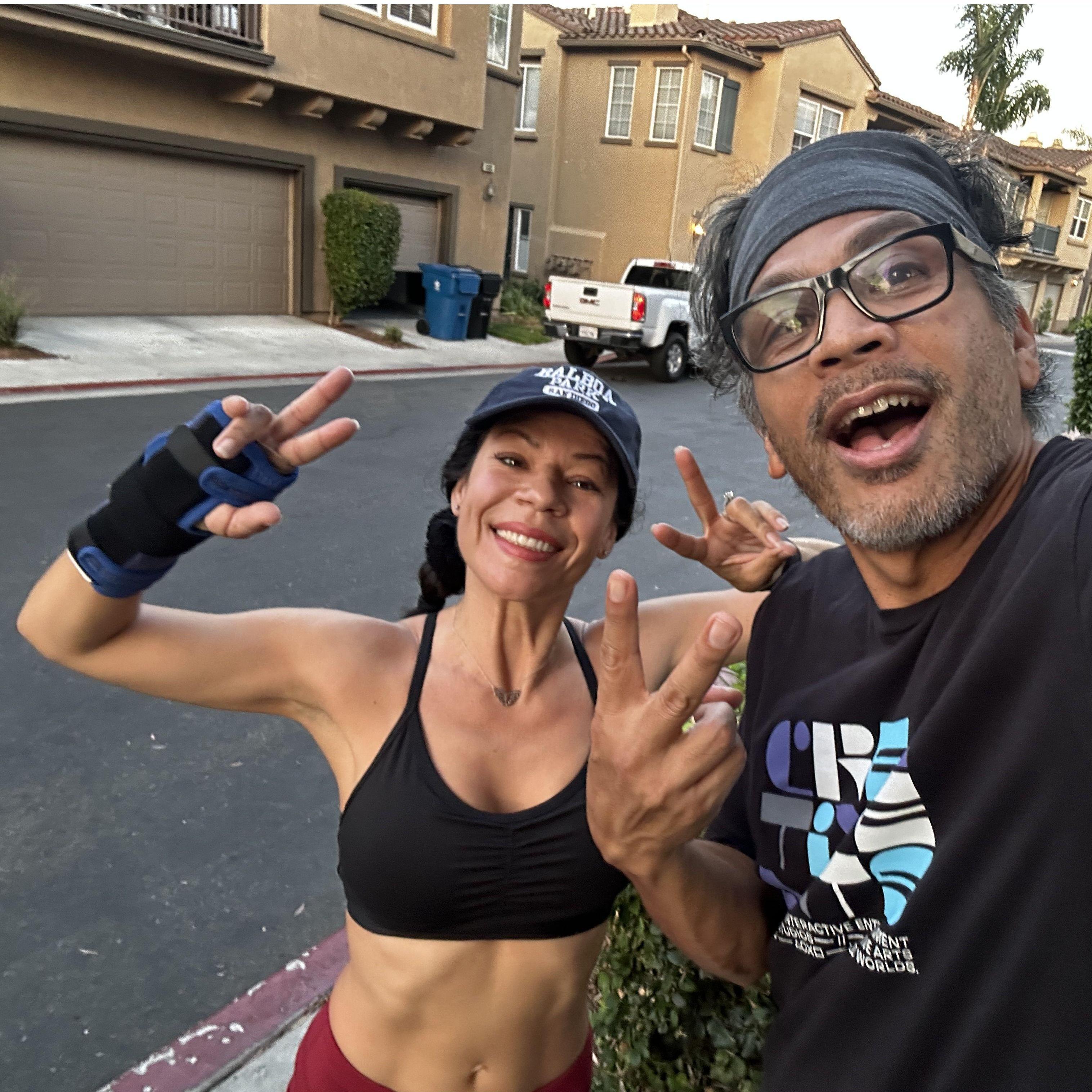 In training for the Half Marathon. The smiles only happen when we snap a pic. Not so much after the run.