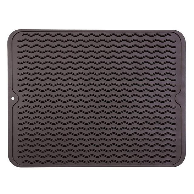 MicoYang Silicone Dish Drying Mat for Multiple Usage,Easy clean,Eco-friendly,Heat-resistant Silicone Mat for Kitchen Counter or Sink,Refrigerator or drawer liner Coffee L 16 inches x 12 inches