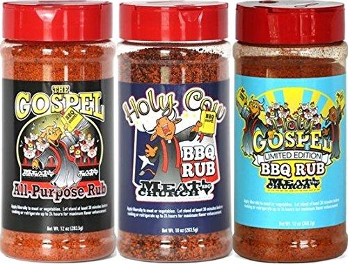 Meat Church Holy Rub & Seasoning Sampler (Variety Pack of 3 w/ one each of The Holy Gospel, Holy Cow & The Gospel)
