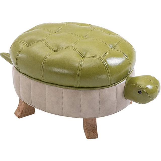 Kelendle Animal Footstool Turtle Upholstered Ottoman PU Leather Pouf Wood Foot Stool Rest for Living Room Bedroom Sofa Bench Seat Chair, Grass Green, Large