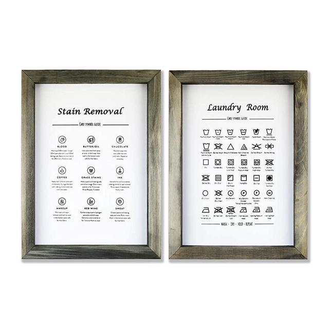 Kdesign Laundry Signs for Laundry Room Decor, 11 x 15 inch Vintage, Wooden Framed Laundry Room Sign x 2, Laundry Symbols Wall Art for Rustic Laundry Room Decor