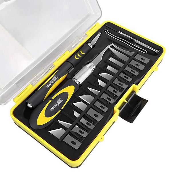 Craft Knife Set 18-in-1, BOSI Tools Hobby Knife with Blades, Screwdriver & Tweezers for Scrapbooking & Art Creation