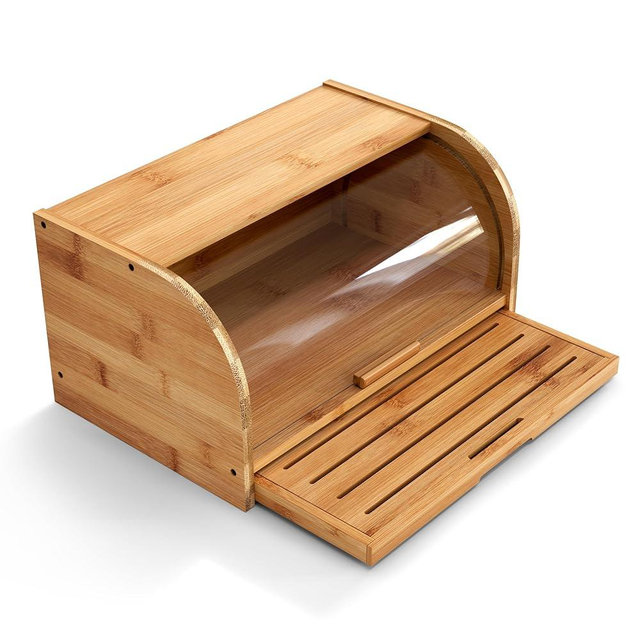 365G Bamboo Bread Box with Transparent Roll-Top Lid and Cutting Board, Kitchen Decor & Home Improvement, Premium Kitchen Storage Solution, Bread Box for Countertop, Bread Basket & Food Storage