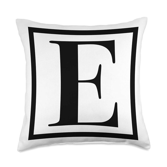 Initial Letter E Black and White Throw Pillow