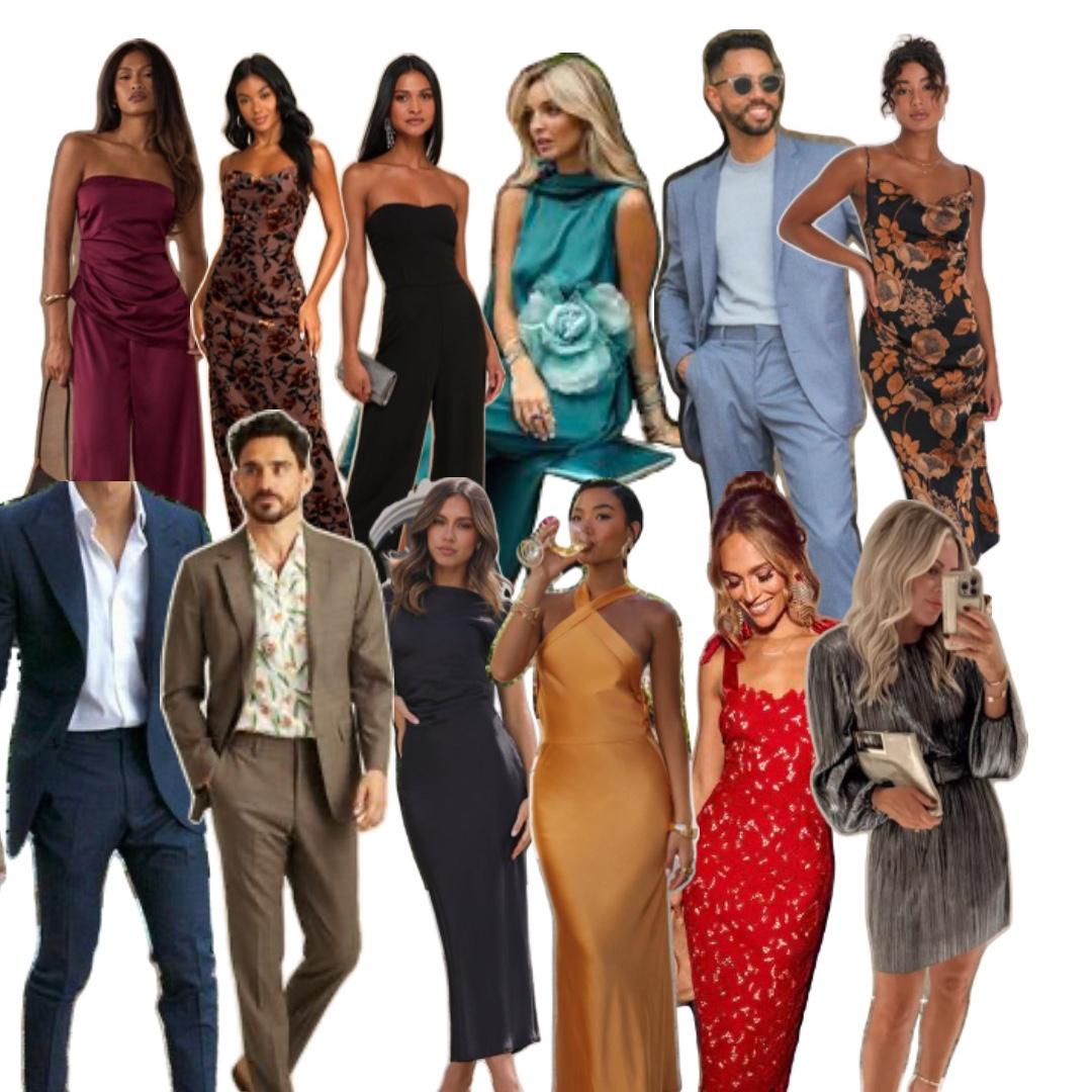 Men’s suits can be black. Add a fun shirt. Prints and patterns are encouraged. Solid Green, Blush, Plum, and Black are asked to be avoided as much as possible-these are the wedding party colors