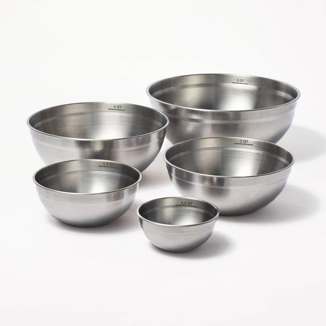 5pc Stainless Steel Non-Slip Mixing Bowls Silver - Figmint™