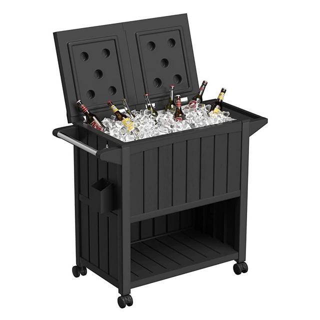 Devoko 85 Quart Rolling Ice Chest Portable Patio Cooler Ice Chest Cart Outdoor Inodoor PP Rolling Cart on Wheels for Patio Pool Party Cookouts BBQ Ice Bag with Bottle Opener, Drainage and Cover