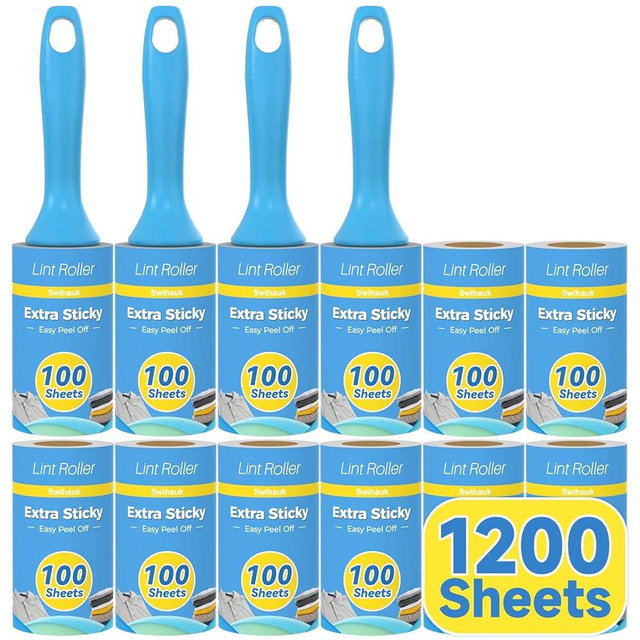 Swihauk 1200 Sheets Extra Sticky Lint Rollers for Pet Hair, Easy Spiral Tear Lint Roller for Clothes with Ergonomic Handle, Multipurpose Lint Remover for Furniture, Carpet, Car Seat