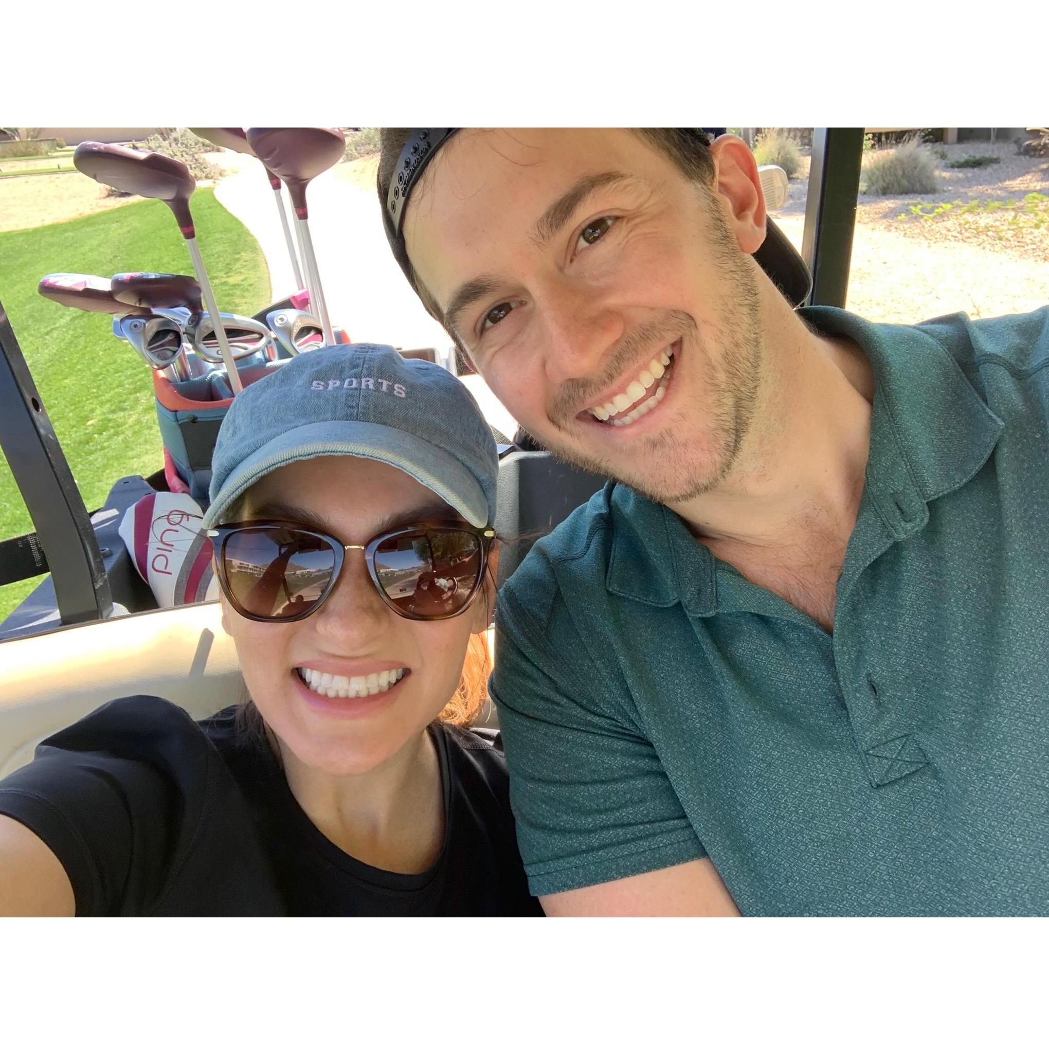 Learning to Golf! Most don't realize that Matty ClawDaddy never played until he met this little Scottsdale Golf Babe. "You have to golf, everyone in Arizona golfs!". Careful what you wish for Steph!