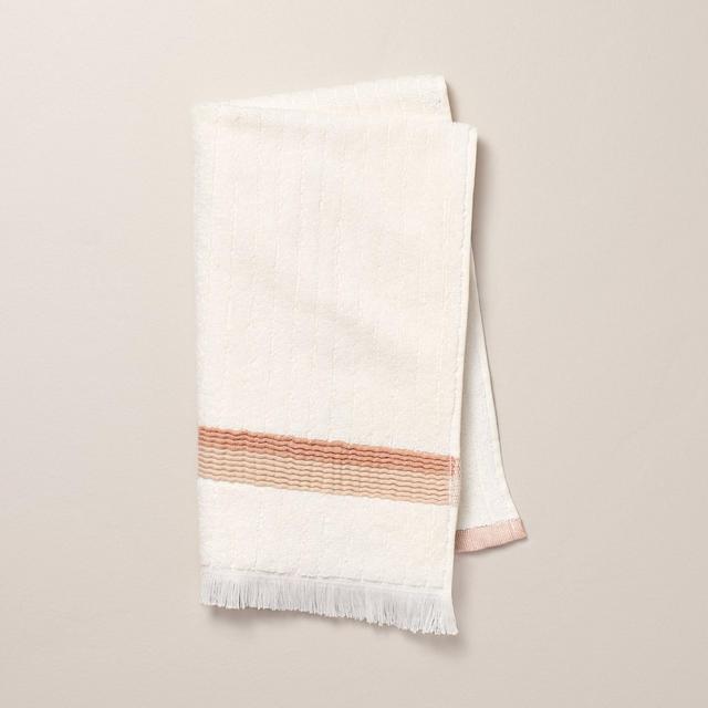 Textured Stripe Terry Hand Towel with Fringe Blush/Cream - Hearth & Hand™ with Magnolia