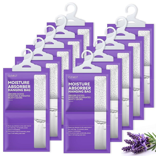 CLEVAST Moisture Absorbers Packets 10 Pack, Dehumidifier Bags for Closet, Scented Hanging Humidity Absorber in Wardrobes, Bedrooms, Bathrooms (Lavender)