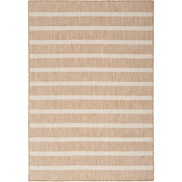 Nourison Positano Modern Stripes Flatweave Indoor Outdoor Low Pile Area Rug Beige Ivory 7' x 10'