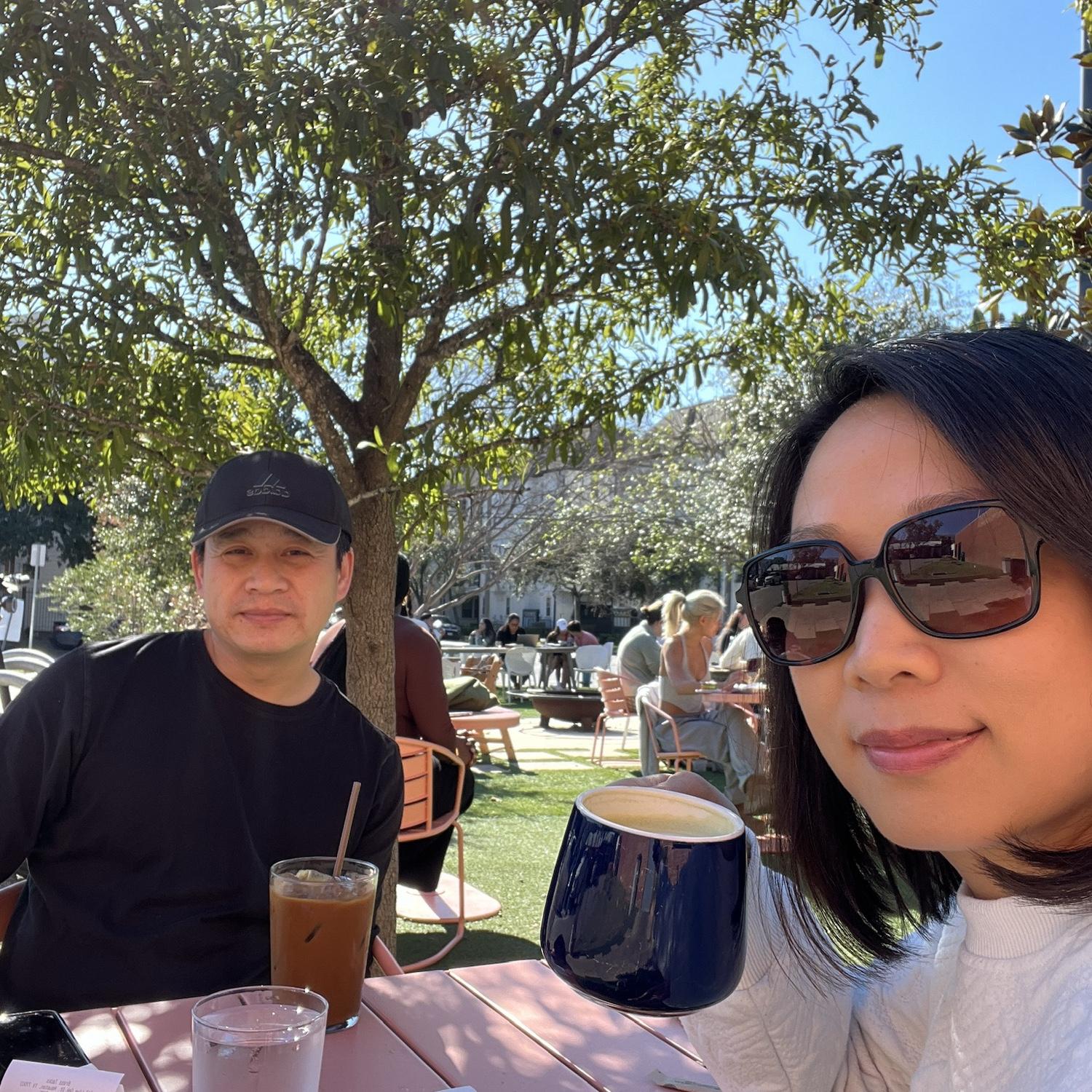 We enjoy coffee together on the weekends.