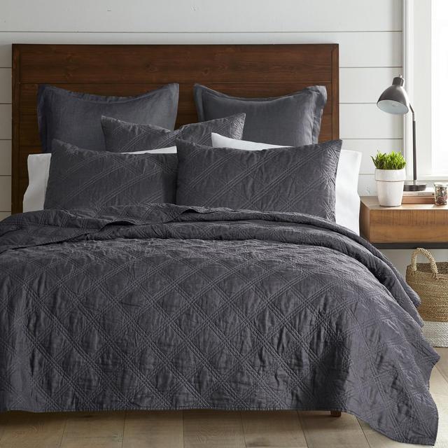 Linen Front/Cotton Back King Quilt - Charcoal - Levtex Home