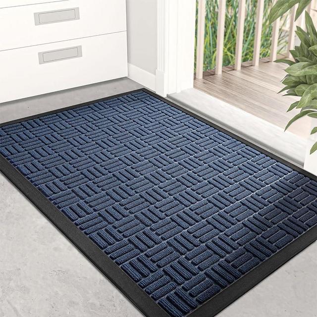 DEXI Door Mat Front Indoor Outdoor Doormat,Small Heavy Duty Rubber Outside Floor Rug for Entryway Patio Waterproof Low-Profile,17"x29",Navy Blue