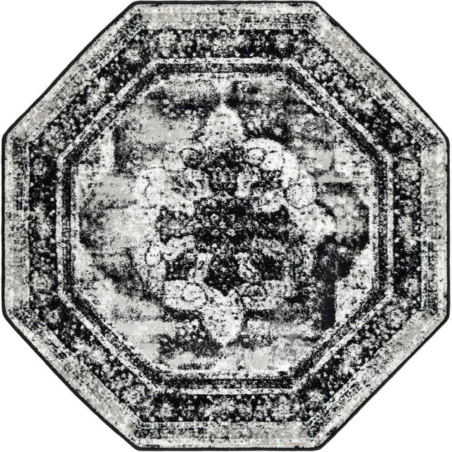 Rugs.com Monte Carlo Collection Rug – 4' Octagon Black Medium Rug Perfect for Living Rooms, Kitchens, Entryways