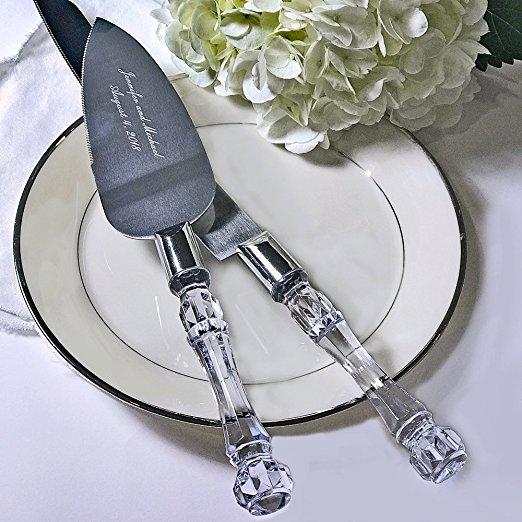 PERSONALIZED Darice Wedding Cake Knife and Server Set, Faux Crystal