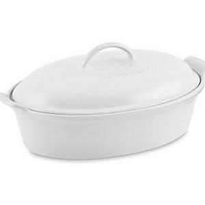 Le Creuset Heritage Stoneware Oval Covered Casserole, 4-Qt., White