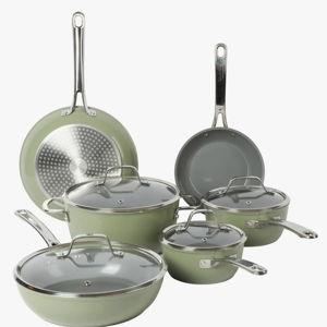 10 - Piece Non-Stick Aluminum Cookware Set - Green