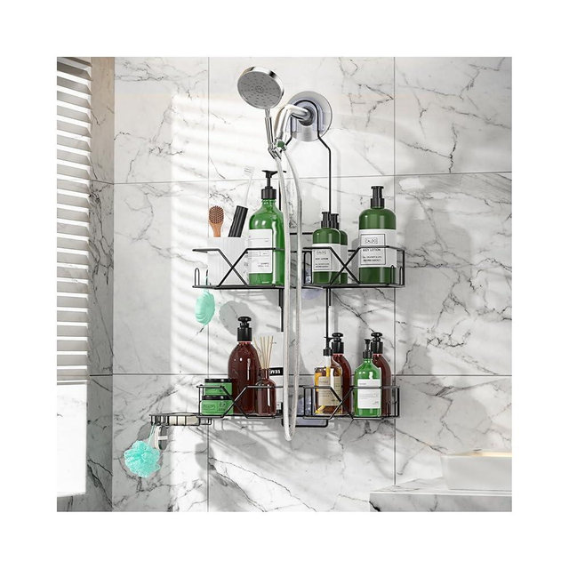 Upgraded Hanging Shower Caddy for Handheld Shower Heads,Adjustable Height Extra Long Bathroom Shower Organizer Hanger Rack with Hooks,Soap Holder
