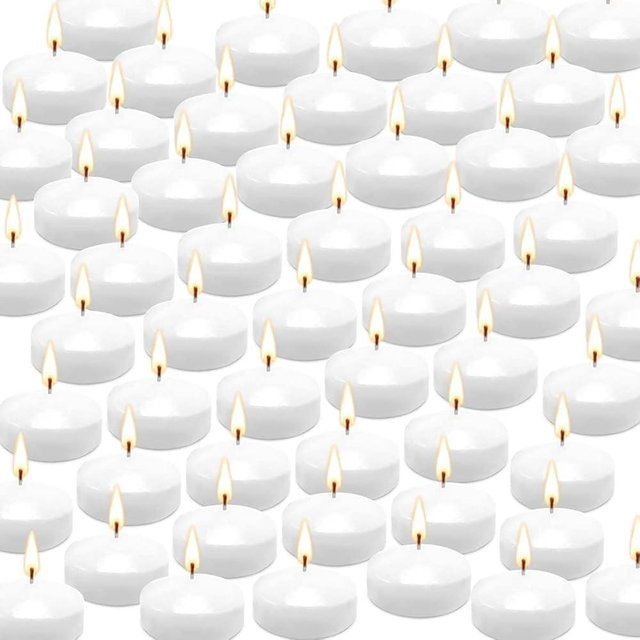 50 Pack of 2-Inch White Floating Candles - Ideal for Weddings, Home Décor, Spa Baths, and Romantic Settings.