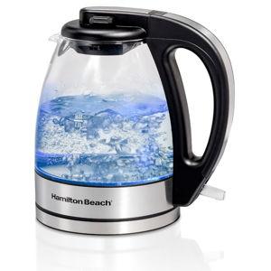 Hamilton Beach Glass Electric Tea Kettle, Water Boiler & Heater, 1 Liter, 1500 Watts for Fast Boiling, BPA Free, Cordless Serving, Auto-Shutoff & Boil-Dry Protection, Soft Blue LED (40930)