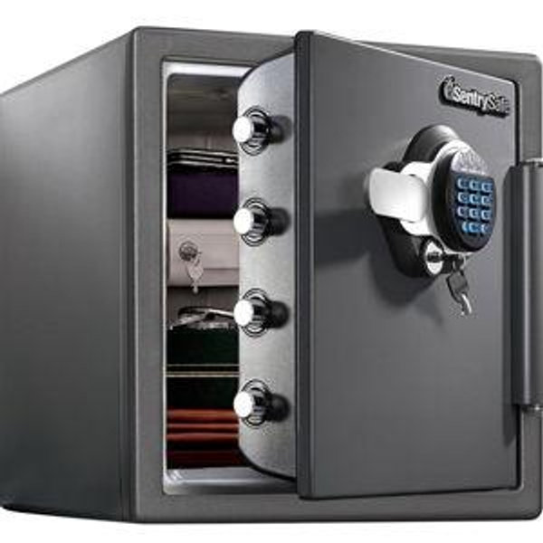 SentrySafe Waterproof and Fireproof Alloy Steel Digital Safe Box for Home with Code Button Keypad, 1.23 Cubic Feet, 17.8 x 16.3 x 19.3 Inches (exterior), SFW123GDC