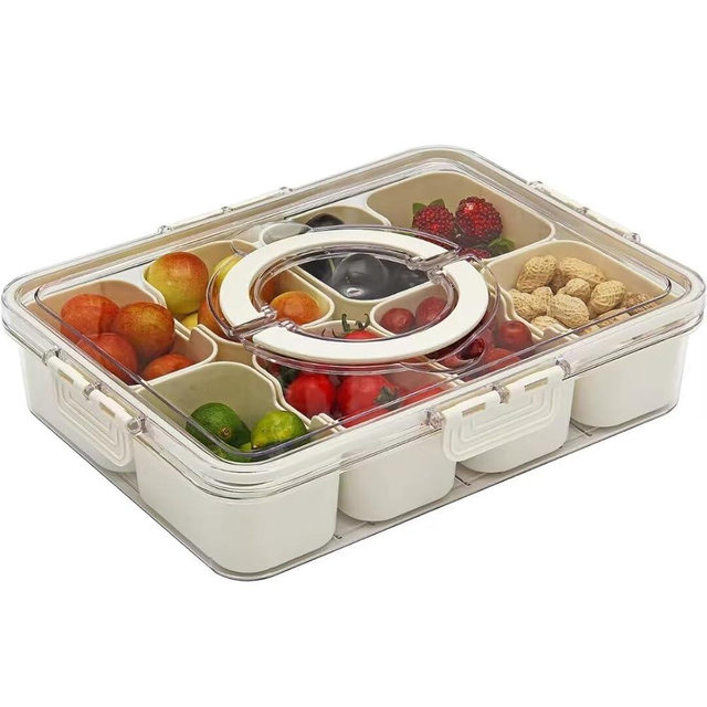 MOELLYN Divided Serving Tray with Lid and Handle - Snackle Box Charcuterie Container for Veggie, Fruit, Candy, Nuts - Serving Platter Snacks Storage Organizer for Parties, Picnics, and Entertaining