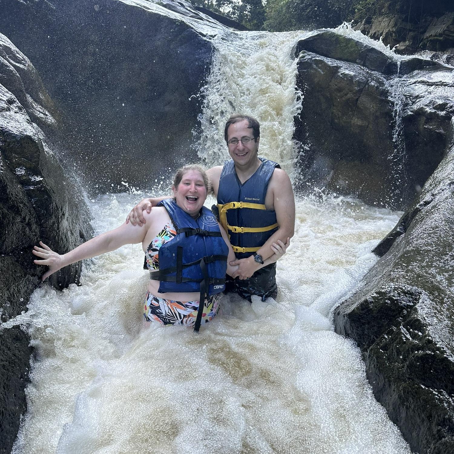 About to go down a waterslide in El Yunque in Puerto Rico